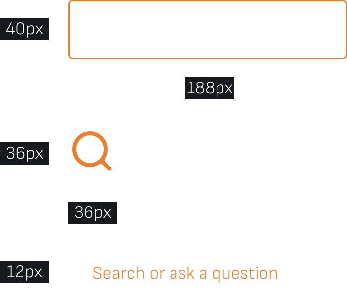 Measurements for an atomic search input and icon.